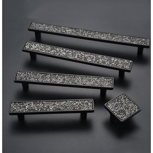 Crystal Black Drawer Pull Handle Knob Kitchen Cabinet Door Handles Knobs Glass Rhinestone Dresser Pulls Decor Furniture Hardware