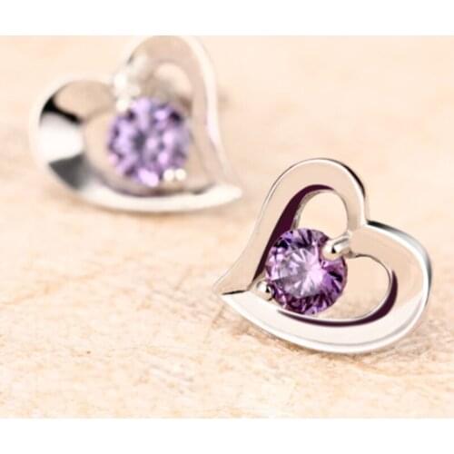 925 Sterling Silver Stud Earrings For Women Wedding Jewelry Zircon Heart Earring Shiny Lady Valentines Day Accessories KOFSAC