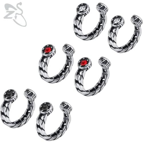 ZS 3 Color CZ Earrings Hip Hop Stainless Steel Clip Earring for Men Women Punk Ear Cartilage Jewelry Vintage Biker Earing 1 Pair