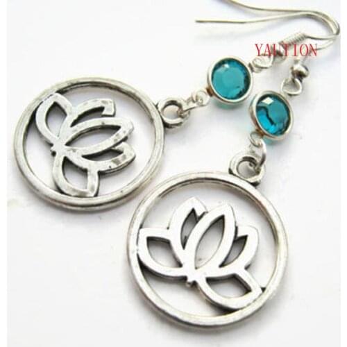 Lotus Flower Birthstone Earrings, Personalized Lotus Earrings, Buddhist Earrings, Hindu Jewelry, Yoga Gift, Lotus Jewelry