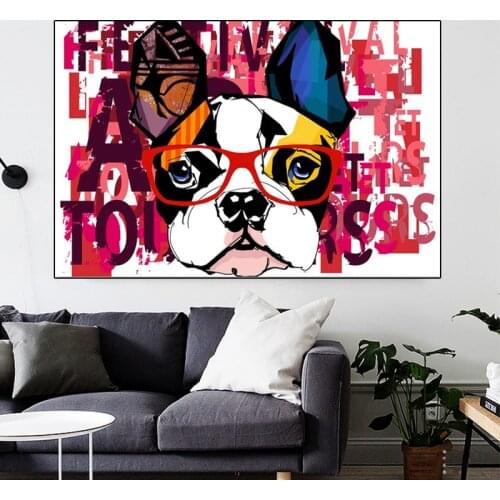 Modern Nordic Abstract Colourful Puppy Dog Canvas Painting Posters and Prints Wall Art Picture Graffiti Animal for Home Decor