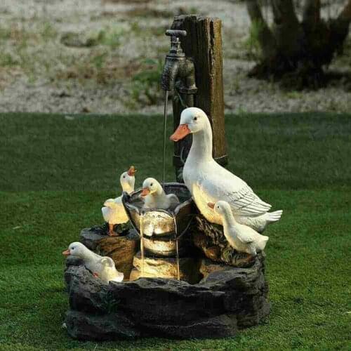 Solar Animal Garden Statue Ornaments with LED Lights Creative Resin Duck Fountain Statues Figurines Garden Lawn Decor