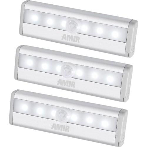 AMIR 3PCS Motion Sensing Closet Lights 6 LED Wireless Night Light Cabinet Wardrobe Stairs Step Night Light with Magnetic Strip