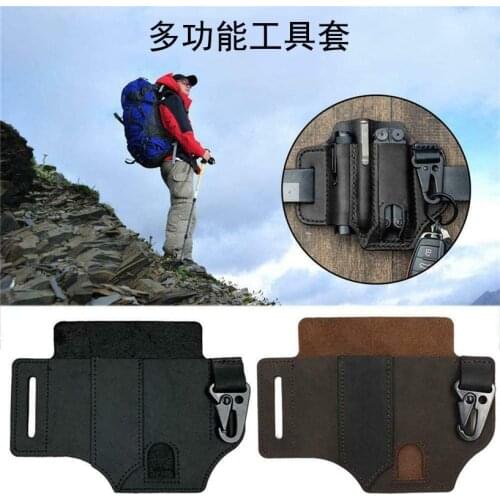 Outdoor multifunctional mens tool storage leather case leather tactical flashlight knife cover waist tool belt bag