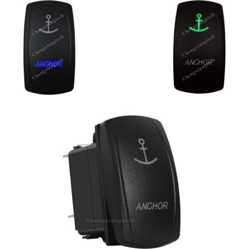3 Pin SPST On Off Rocker Switch - ANCHOR - Car Boat Marine Up Green & Down Blue Led Toggle Switch for Carling Narva