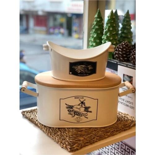 Bread Storage Box Metal Container Set of 3 With Wood Cutting Board Handle For Kitchen Countertop Bread Cookies Storage Holder