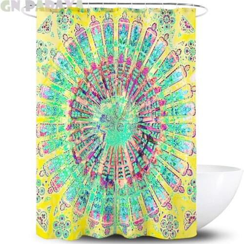 Indian Mandala yellow macrame flower Bath Curtains vintage Waterproof Polyester Fabric retro shower curtain hooks bohemian decor
