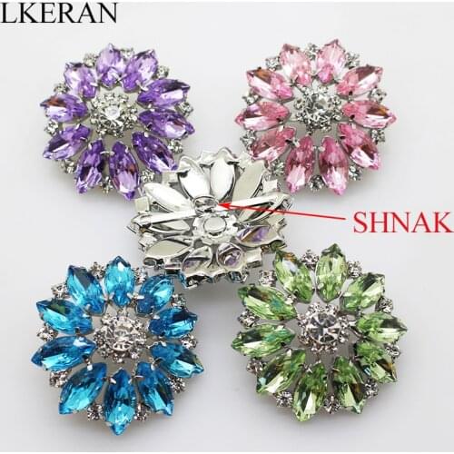 Factory wholesale 2 Pcs 40mm Silver Metal Round Rhinestones Acrylic Buckle Various Clothing Accessories Diy Free Shipping