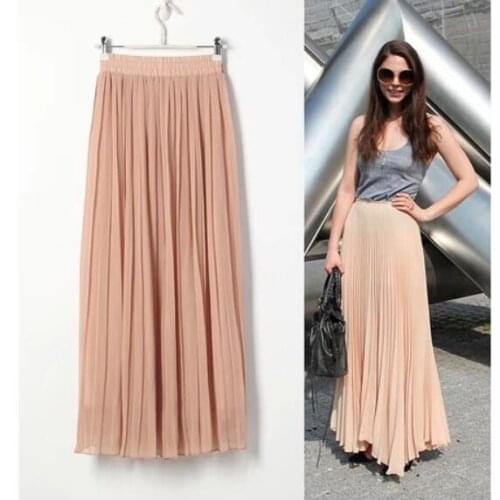 Sherhure 2020 Autumn Boho High Wasit Long Chiffon Pleated Saias Women White Maxi Skirt