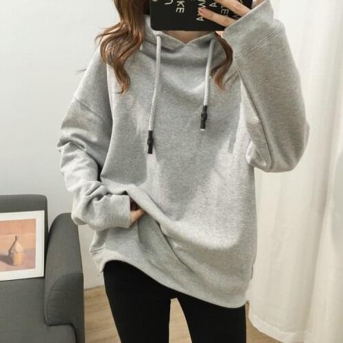 Cotton Women Sweatshirt Solid Color Hooded 2021 Spring Autumn Long Sleeve Pullover Big Size Casual Korean Coat Female YoYiKamomo