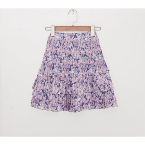 Women Stylish Fashion 2021 Floral Printing Short Mini Pleated Skirt With Elastic Waist