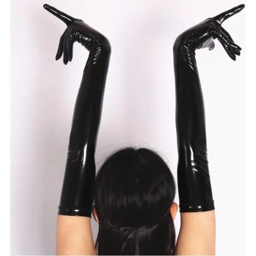 Woman Plus Size Wetlook PVC Latex PU Faux Leather Long Glove Shiny Punk Hip-Pop Jazz Club Wear Mittens Cosplay Costumes Gauntlet