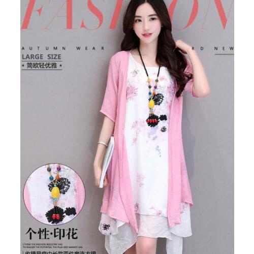 Plus Size Womens Spring Clothing Vestido Cotton Linen long Sleeve Robe Femme Lager Size Two Sets Loose Beach Dress M05