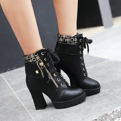 Sianie Tianie Winter Sexy Stripper Heels Booties Block High Heels Lace-up Platform Mature Female Pumps Shoes Ankle Martin Boots