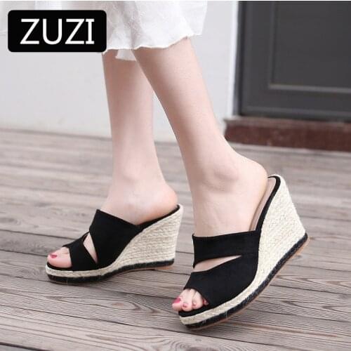 ZUZI 2021 ESPADRILLES Wedge Sandal Womens Summer Shoes Natural Jute Woven Platform High Heel Sexy Slippers Casual Shoes