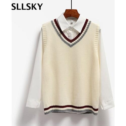 Sllsky Womens Fashion Solid V-Neck Knitted Vest Loose Casual Sweet Sleeveless Pullover Sweater 2020 Soft Spring Autumn Tops