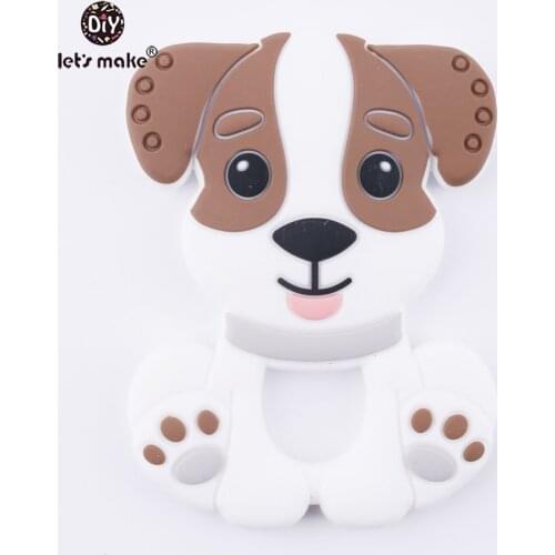 Lets Make 1pc Cartoon Dog Baby Teether Cute Toys Brown Color BPA Free DIY Nursing Teething Pendants Food Grade Silicone Teether