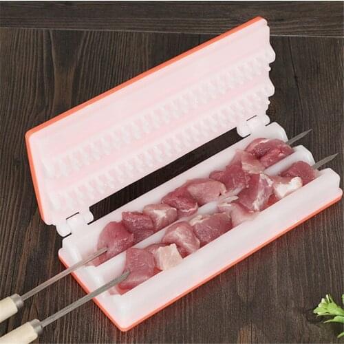 1 pcs BBQ Tools Meat Grill Skewer Barbecue Grill Needle Box Safety Meat Vegetable String Shish Beef Mutton Kebab Skewers maker