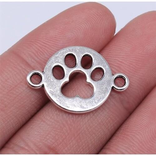 10PCS/lot 24*16mm Dog Paw Metal Charm Connector Antique Silver Color Making DIY Handmade Tibetan Jewelry DIY