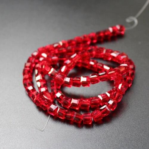 98Pcs/Lot 4mm 6mm Glass crystal beads Loose Cube Square shape Red color for jewelry making