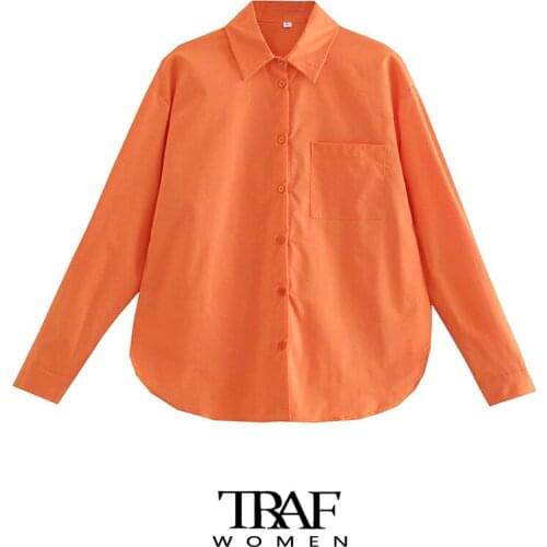 TRAF Za Women Fashion With Pockets Loose Blouses Vintage Long Sleeve Button-up Female Shirts Blusas Chic Tops