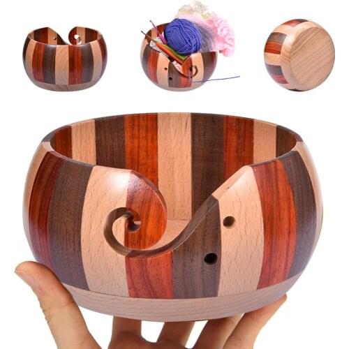Wood Yarn Bowl Solid Wooden Yarn Storage Bowl Organizer DIY Handmade Yarn Knitted Handcrafred Crochet Sewing Supplies Storage