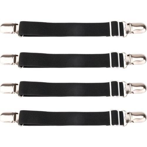 Black White Set of 4 Bed Mattress Sheet Clips Grippers Straps Fasteners Holder