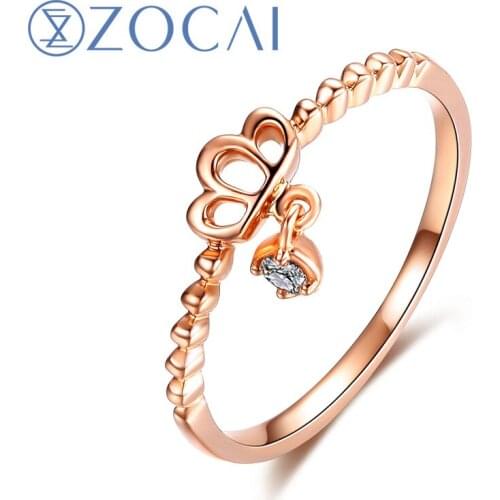 ZOCAI Design Gift Ring Crown Shape Natural 0.03 CT Diamond Ring with Real 18K Rose Gold (Au750) W06248