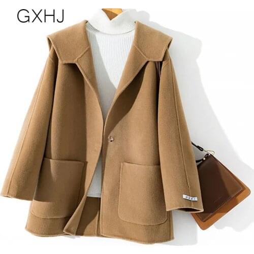 Double-sided woolen coat womens short high-end Lady wool coat Navy Lapel streetwear Female Outerwear Casaco Feminino LHJ312