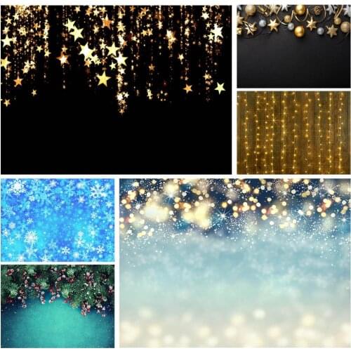 Photography Backdrop Golden Stars Black Blue Christmas Vinyl Background for Children Baby Shower Party Photoshoot Photo Studio
