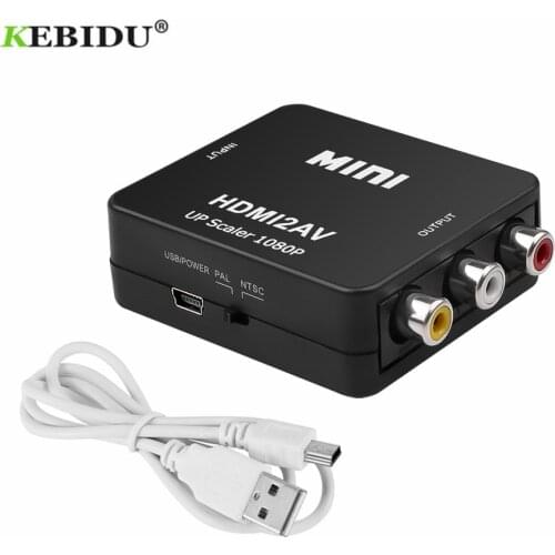 Kebidu Audio Video Converter HD 1080P Box HDMI-compatible to RCA 2AV/AV/CVSB L/R Video Support NTSC PAL Output TO AV Adapter