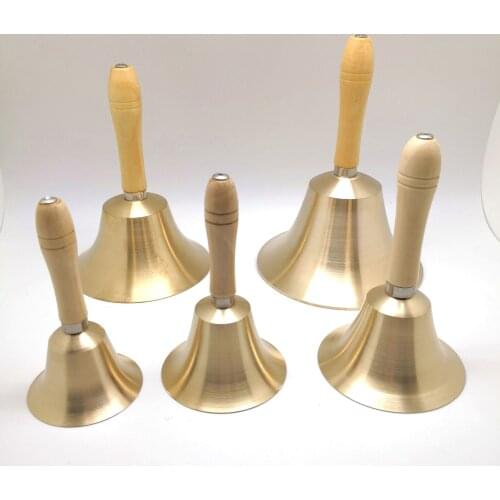 8-17CM Christmas Bells Wooden Handle Copper Bell for Noble Reception Dinner Shop Hotel Church Hand Rattle School Handbell Decor