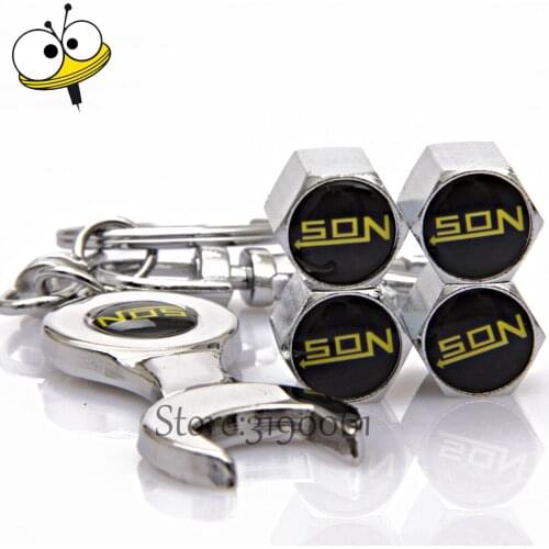 For NOS Logo Car Tire Valve Stems Caps Wheel With Mini Wrench Keychain For BMW Mazda Chevrolet Suzuki Toyota Mitsubishi Hyundai