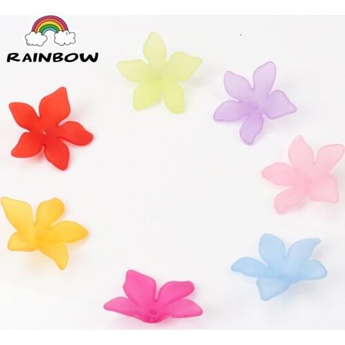 Mixed Colors Flower Shape Frosted Acrylic Beads Caps For Jewelry making 27mm 50pcs