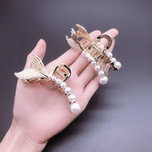 Korean Temperament Graceful Female Imitation Pearl Mermaid Tail Metal Hair Claws Fashion Sweet Girl Womens Hair Accessories