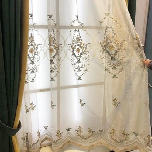 New High-end European Style Embroidered Tulle Curtain for Living Room Balcony Bedroom Finished Custom Embroidery Window Screen