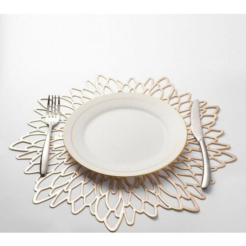 New Gold Silver PVC Placemat Dining Table Mat Washable Dining Wedding Party Packs Flower Design Coaster Decorative Table Pad