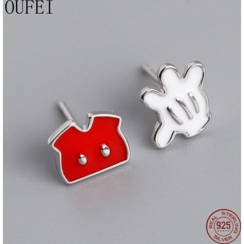 OUFEI 925 Sterling Silver Stud Earrings Fashion Simple Enamel Earrings For Women White And Red Small Earrings Jewelry
