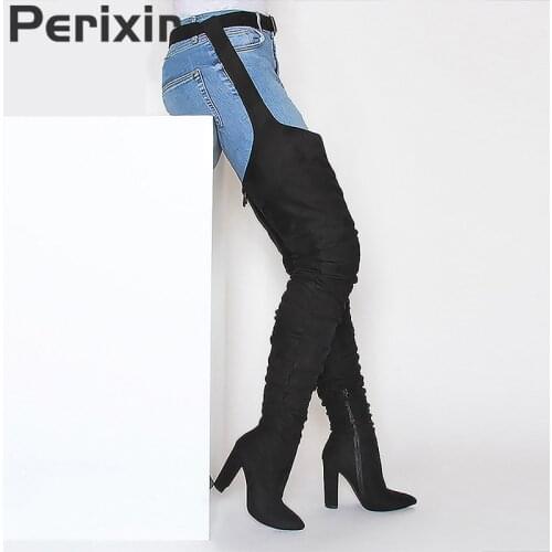 Perixir 2018 Autumn Winter Women Boots Stretch Thigh High Boots Fashion Over the Knee Boots High Chunky Heels Shoes Woman Boot