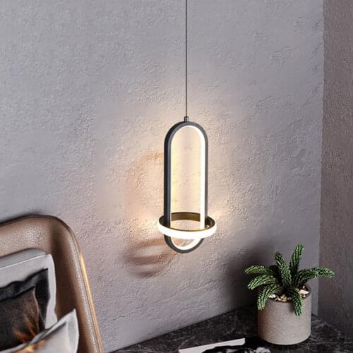 21W Black Golden ring Pendant Lamp with Long Wire Nordic Bedroom Bedside Ceiling Hanging Light Store Shop Bar Pendant Lamps