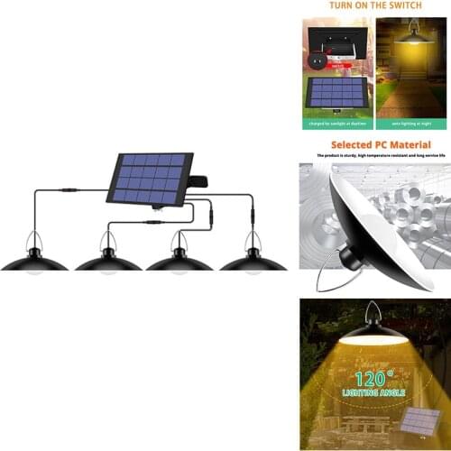 4 Heads Solar Pendant Light With Cable Waterproof Outdoor Solar Lamps Sunlight Powered Lamp With Lampshade for Graden