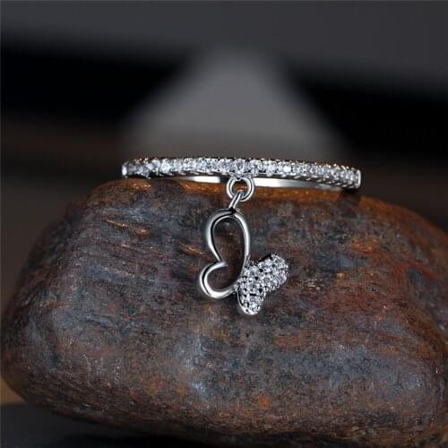Simple Female Crystal Butterfly Pendant Ring Cute Gold Silver Color Engagement Ring Charm White Zircon Wedding Rings For Women