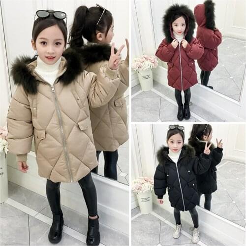 Children Girls Cotton New Winter Long Style Thick Down Jacket Girls Padded Jacket