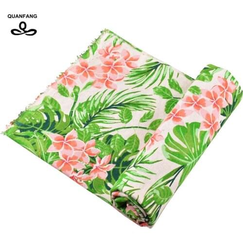QUANFANG Flower pattern，Printed Cotton Linen Fabric For Patchwork DIY Quilting Sewing Sofa Pillow tablecloth Curtain Bag Cushion