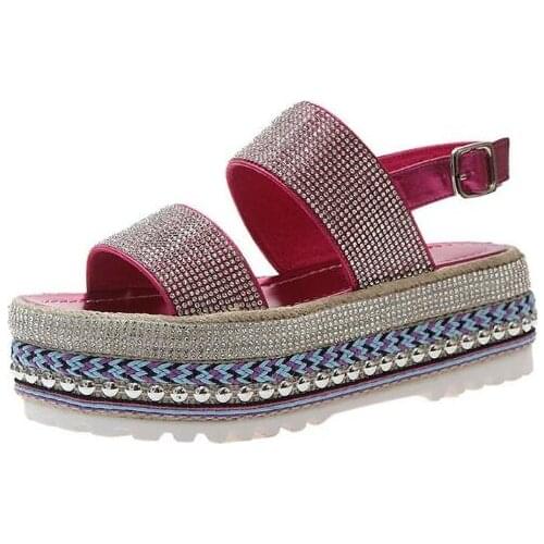 Carpaton Hot Selling Crystal Embellished Woman Sandals Open Toe Buckle Strap Flat Platform Summer Shoes Rome Style Sandal