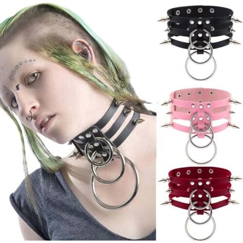 Sexy Punk Gothic Leather O-ring Studded Choker Necklace Vintage Charm Round Hollow Out Collar Necklaces Womens Jewelry Gift