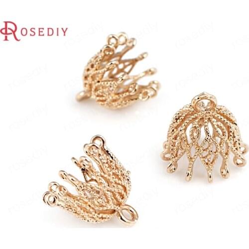 10PCS 24K Champagne Gold Color Brass Round and Oval Charms Beads Caps Connector Tassel Caps High Quality Jewelry Accessories