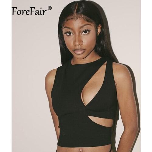 Forefair Chic Hollow Out Crop Top Y2K Sexy Tank Top Women Clothing Black Gothic Streetwear 2021 Summer Club Camis