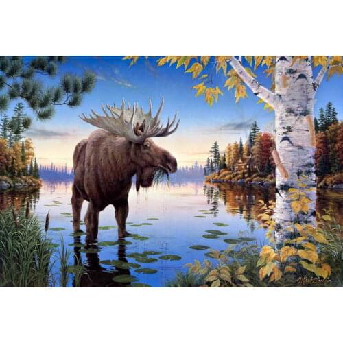 Modern Home Decor Art Wall Artistic Animal Moose Landscape Oil Painting Picture Printed On Canvas Decorate Gifts