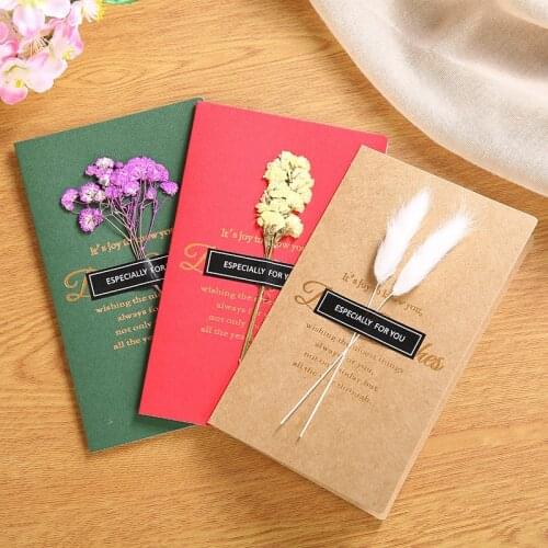 Kraft Paper Handmade Dry Flower Wedding Invitation Greeting Card Birthday Christmas Wedding Favors